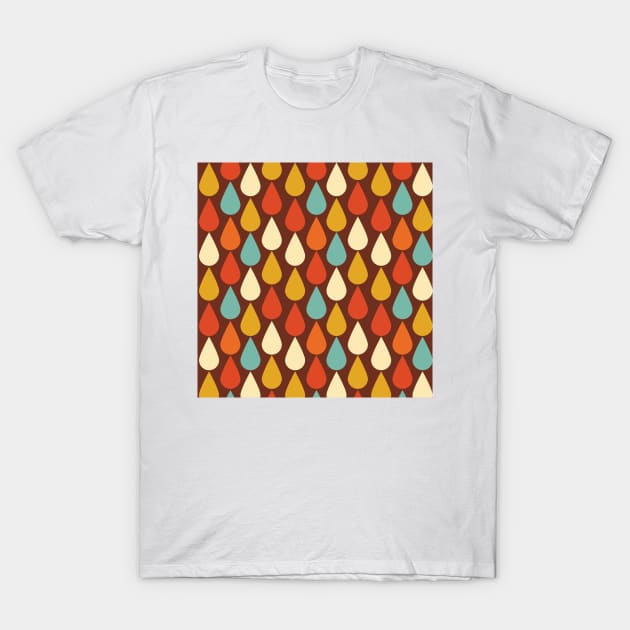 Warm Retro Colors Raindrop Pattern T-Shirt by KathrinLegg